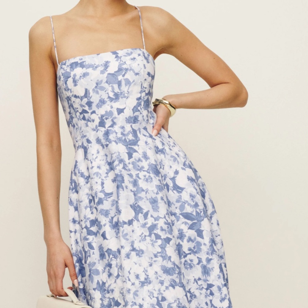 Reformation Blue and White Floral Midi Dress